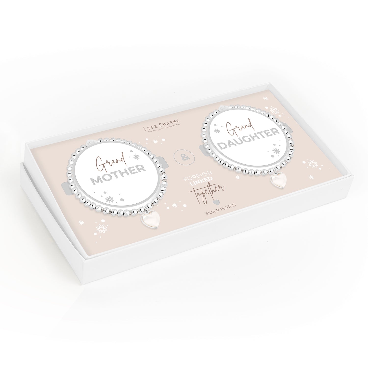 Grandmother &amp; Granddaughter pearl heart charm bracelet set