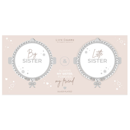 Big sister &amp; little sister sparkling bow charm bracelet set