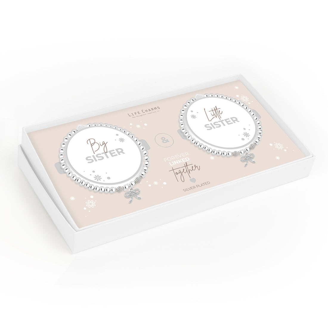 Big sister & little sister sparkling bow charm bracelet set