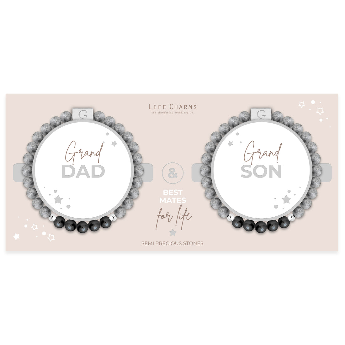 Grandad & Grandson semi precious stones bracelet set