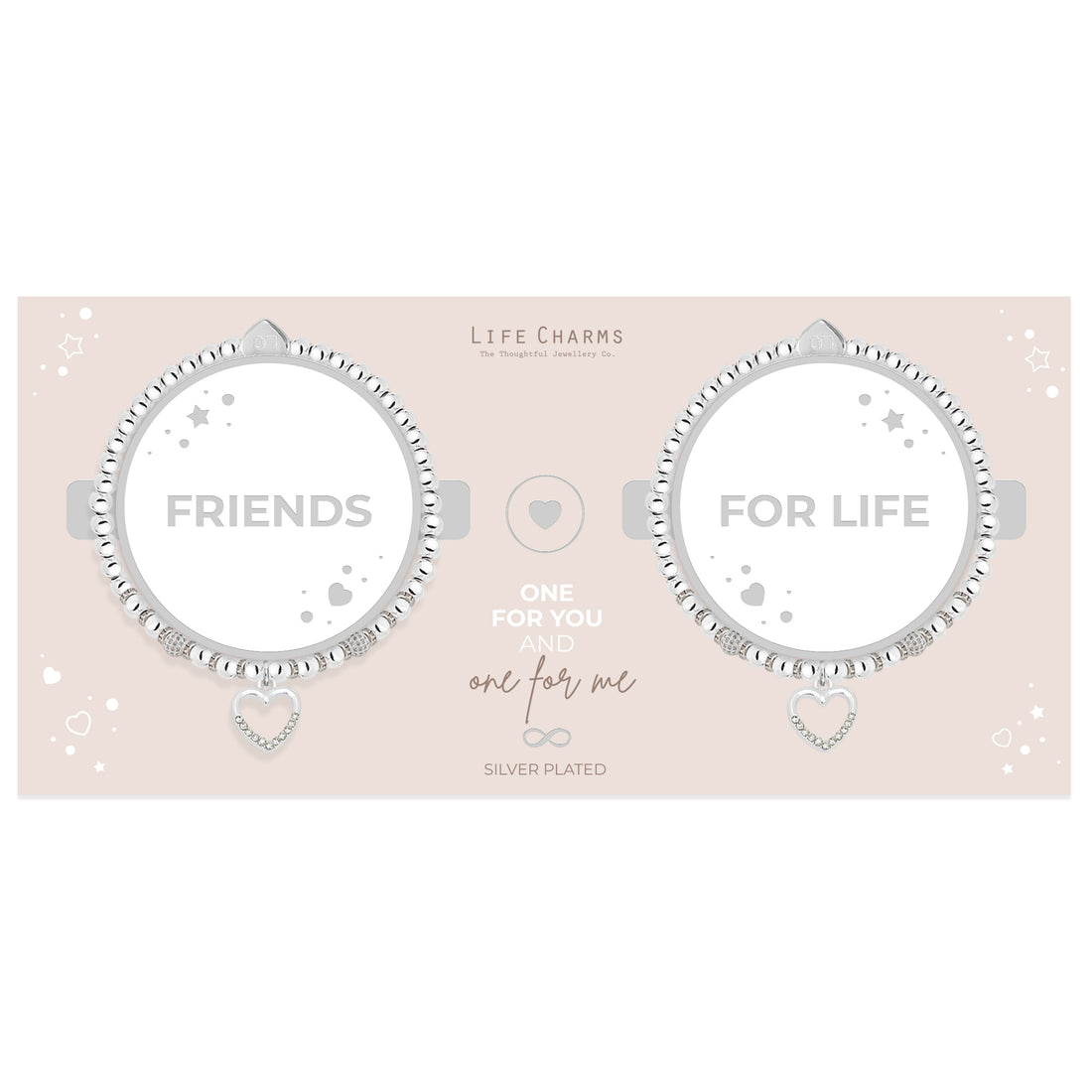 Friends for life sparkling heart charm bracelet set