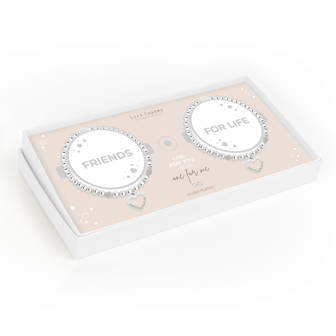 Friends for life sparkling heart charm bracelet set