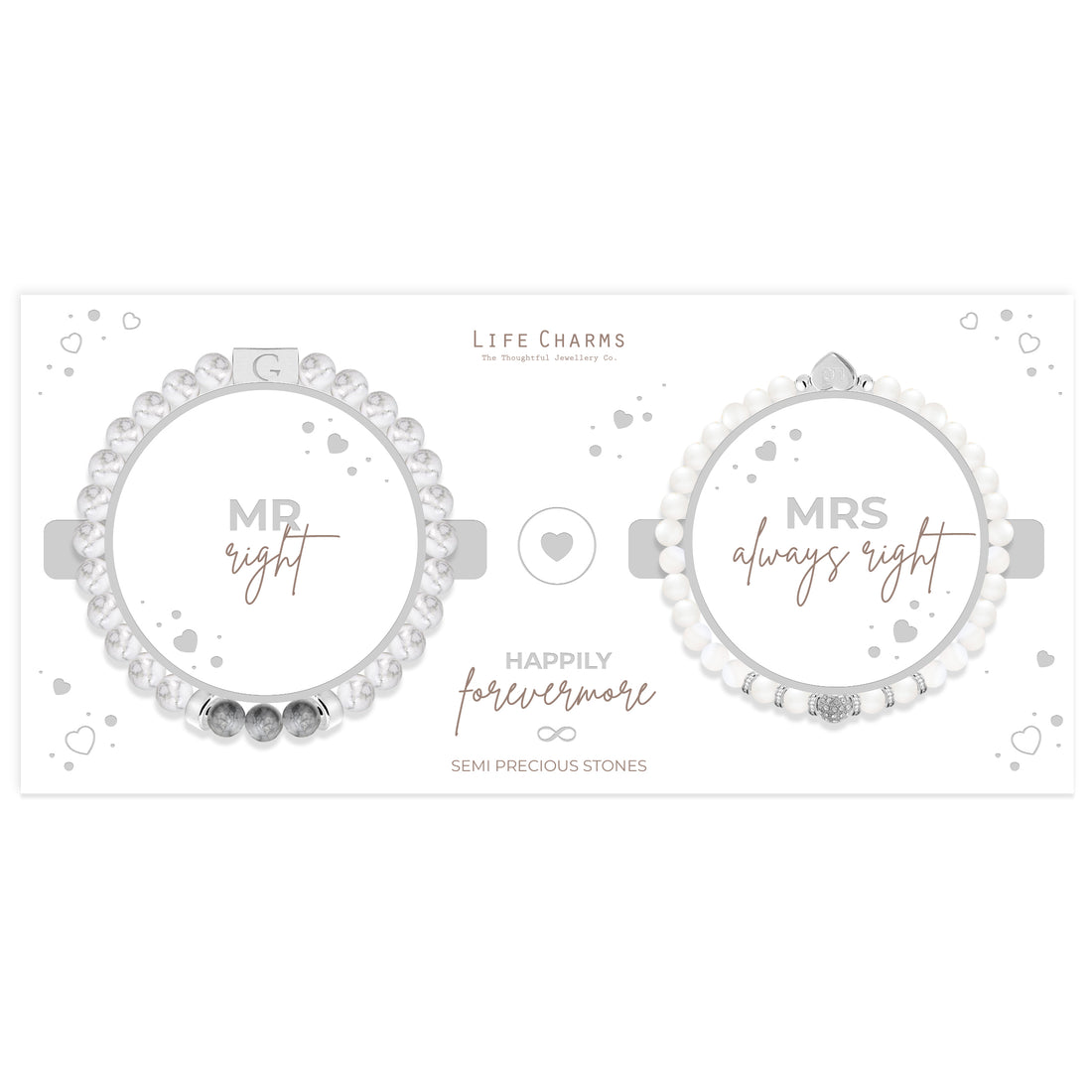 Mr right & Mrs always right semi precious stones bracelet set