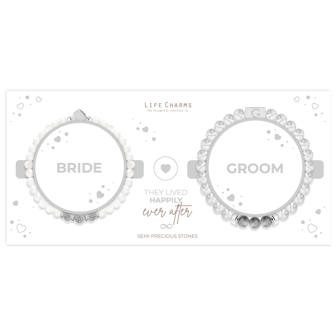 Bride &amp; Groom semi precious stones bracelet set