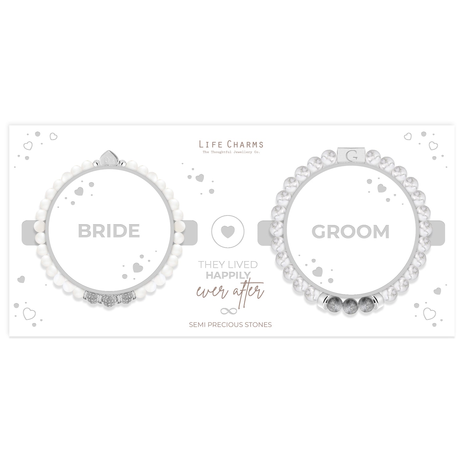 Bride &amp; Groom semi precious stones bracelet set
