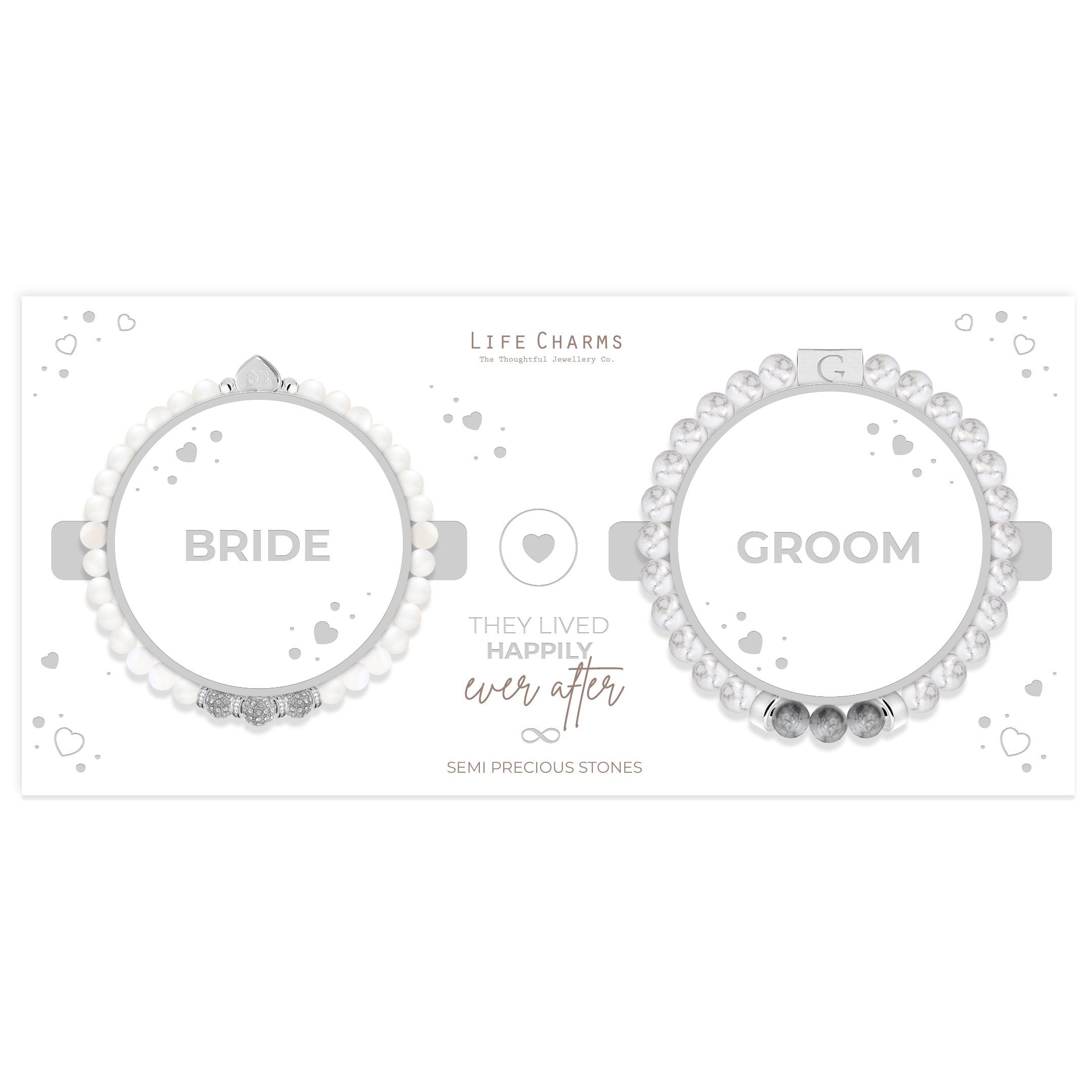 Bride &amp; Groom semi precious stones bracelet set
