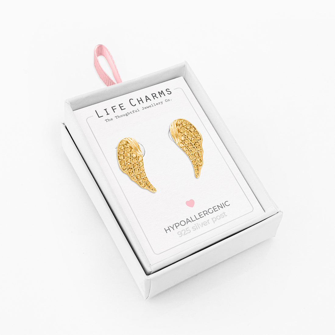 Crystal angel wing gold studs