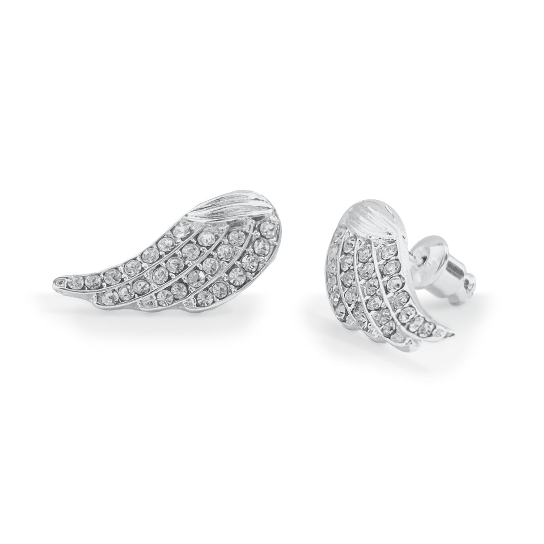 Crystal angel wing silver studs