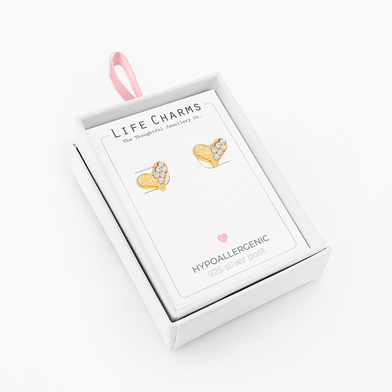 Sparkly heart gold studs