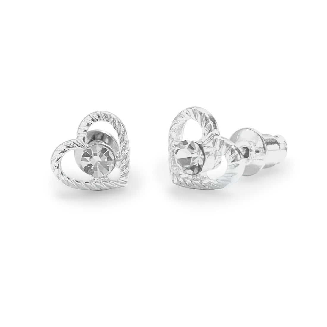 Crystal heart silver studs