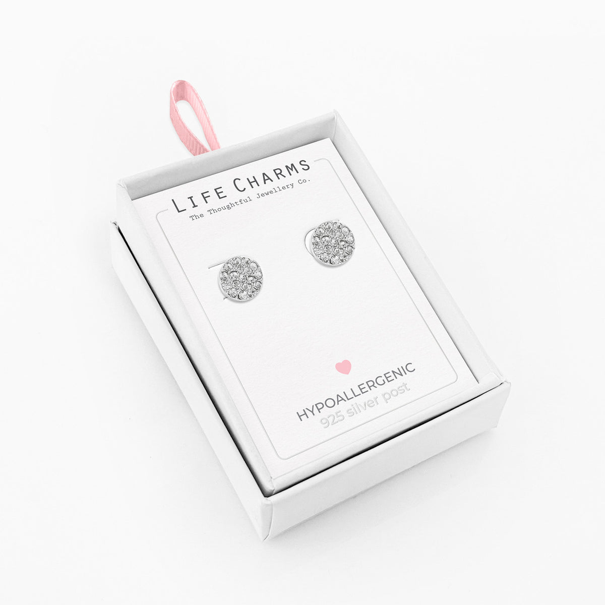 Life Charms Ltd Silver Crystal Disc Stud Earrings