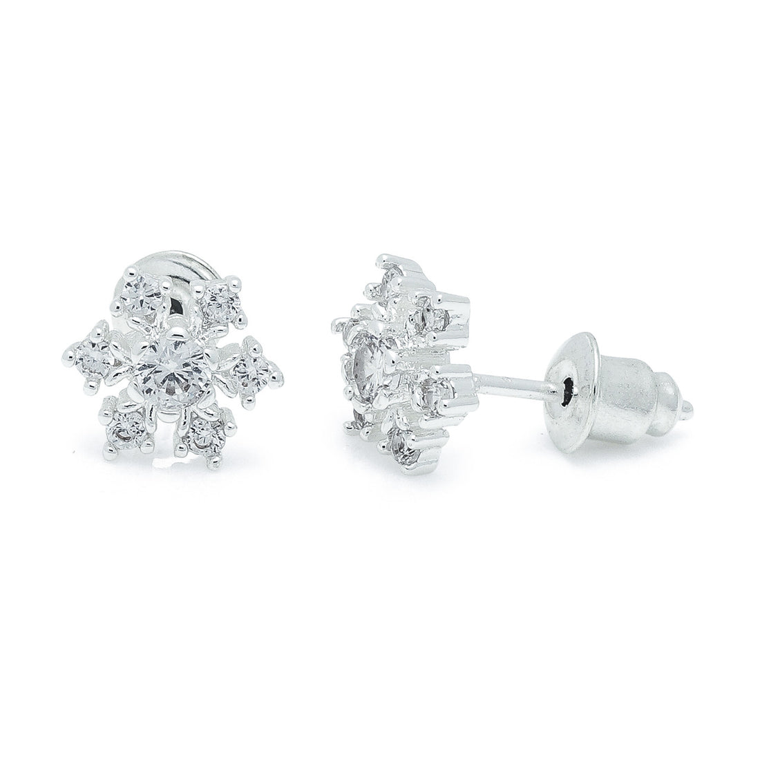 Small CZ snowflake silver studs