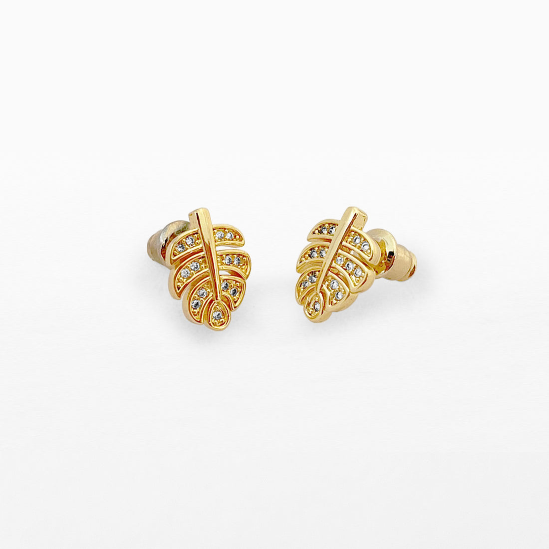 Palm leaf gold stud earrings