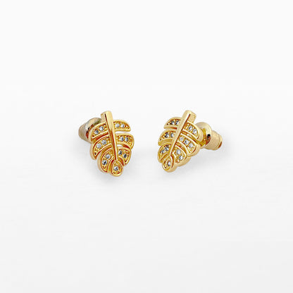 Palm leaf gold stud earrings