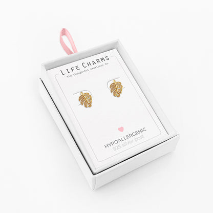 Palm leaf gold stud earrings