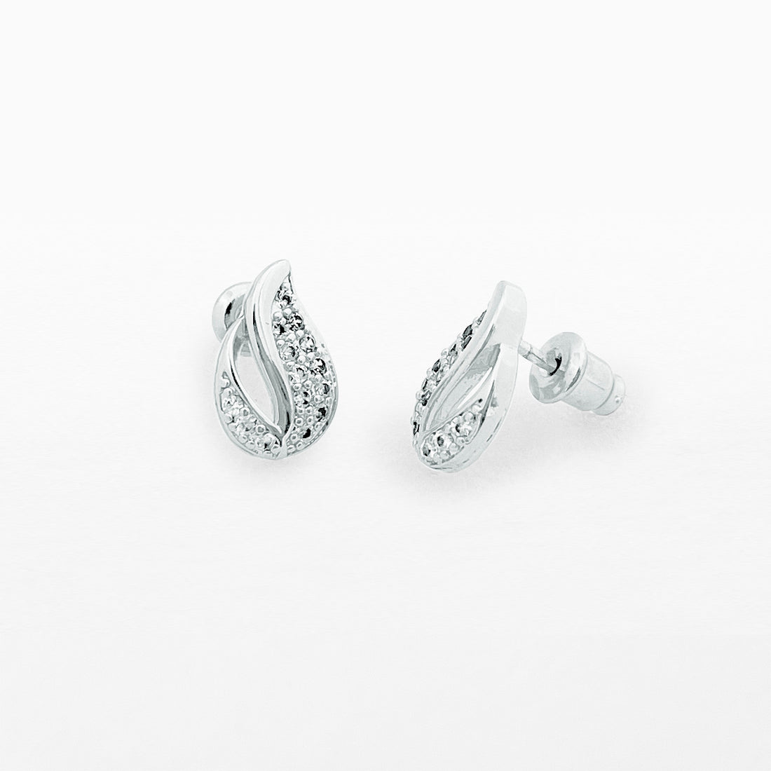 Diamond silver drop stud earrings