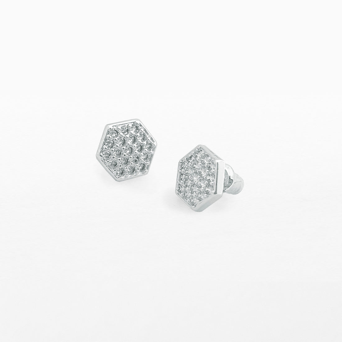 Octagon silver stud earrings