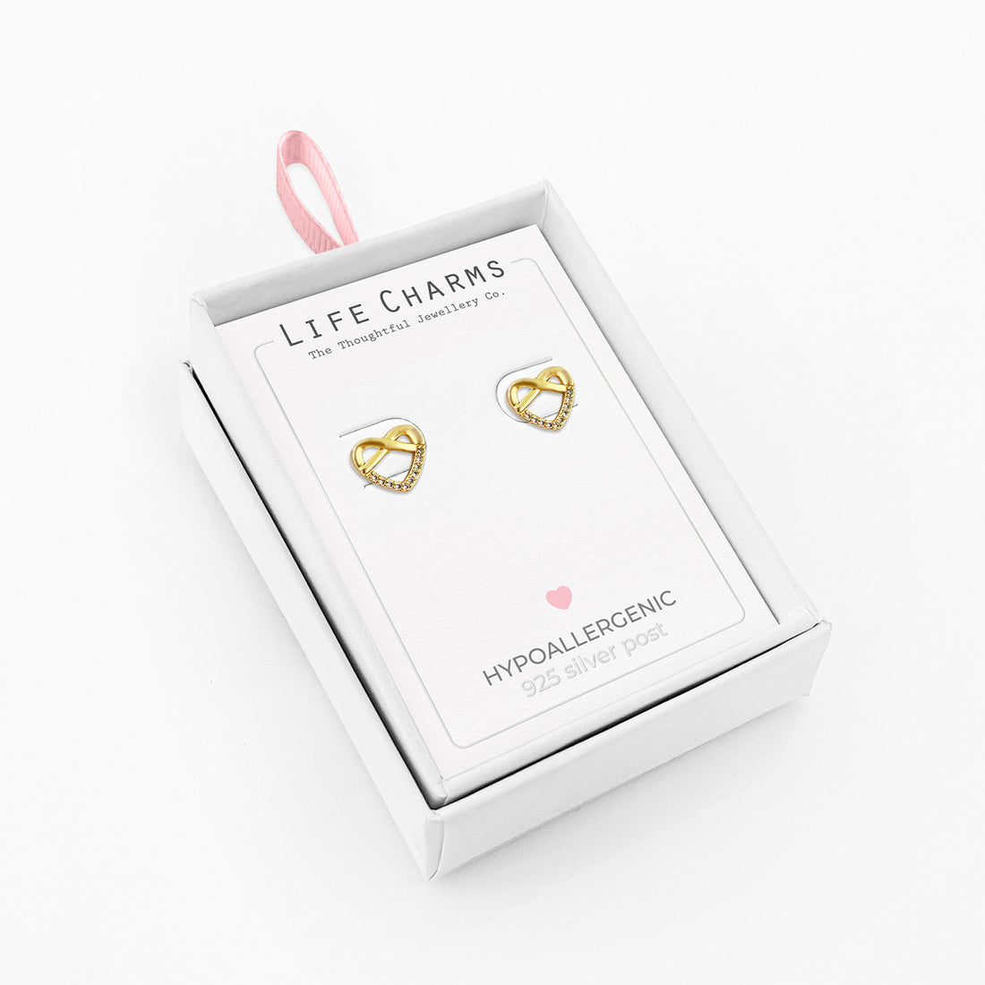 Gold infinity heart stud earrings