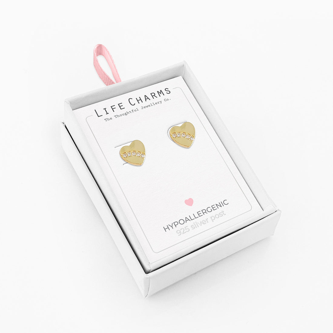 Flat crystal gold heart stud earrings
