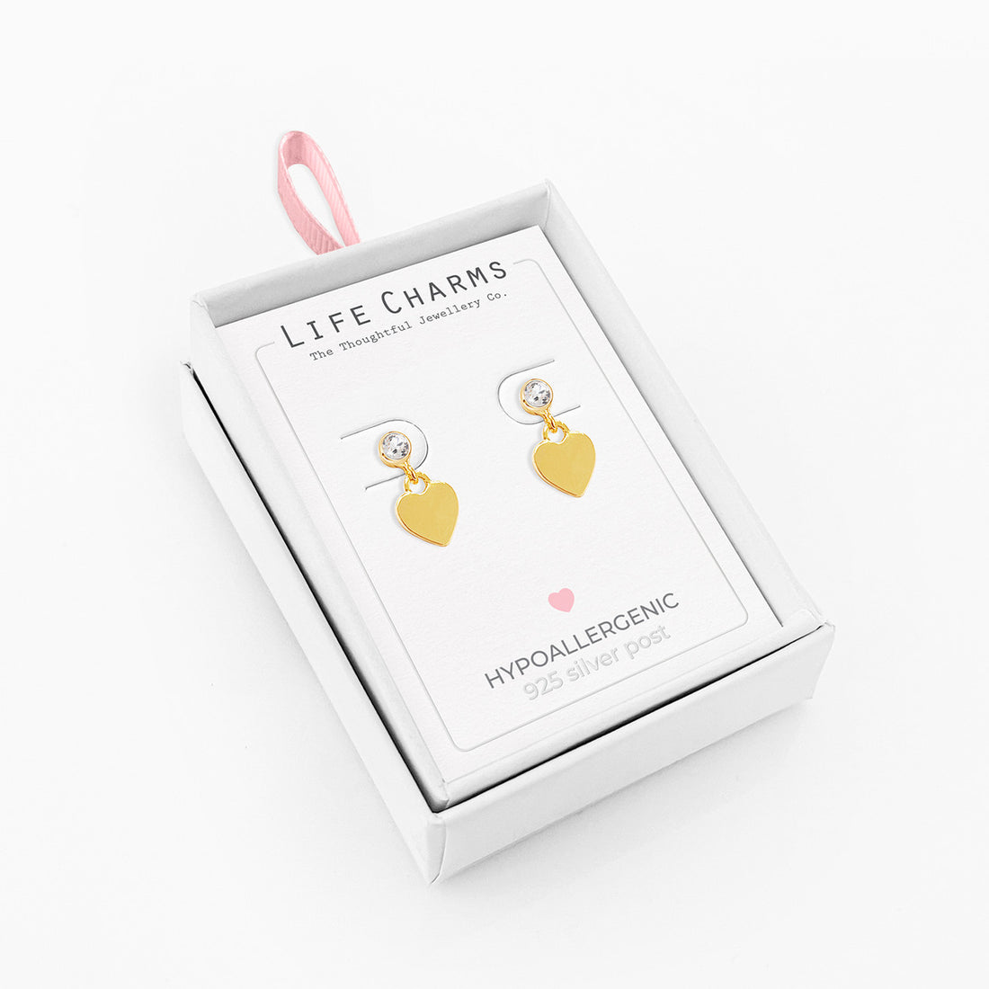 Gold heart drop stud earrings
