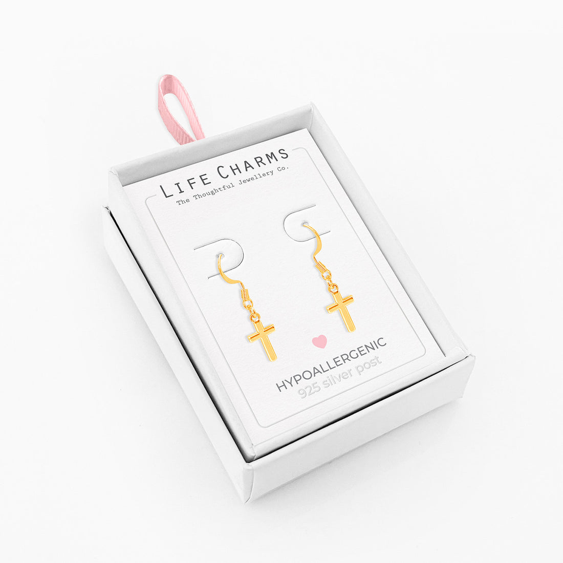 Gold cross drop earrings