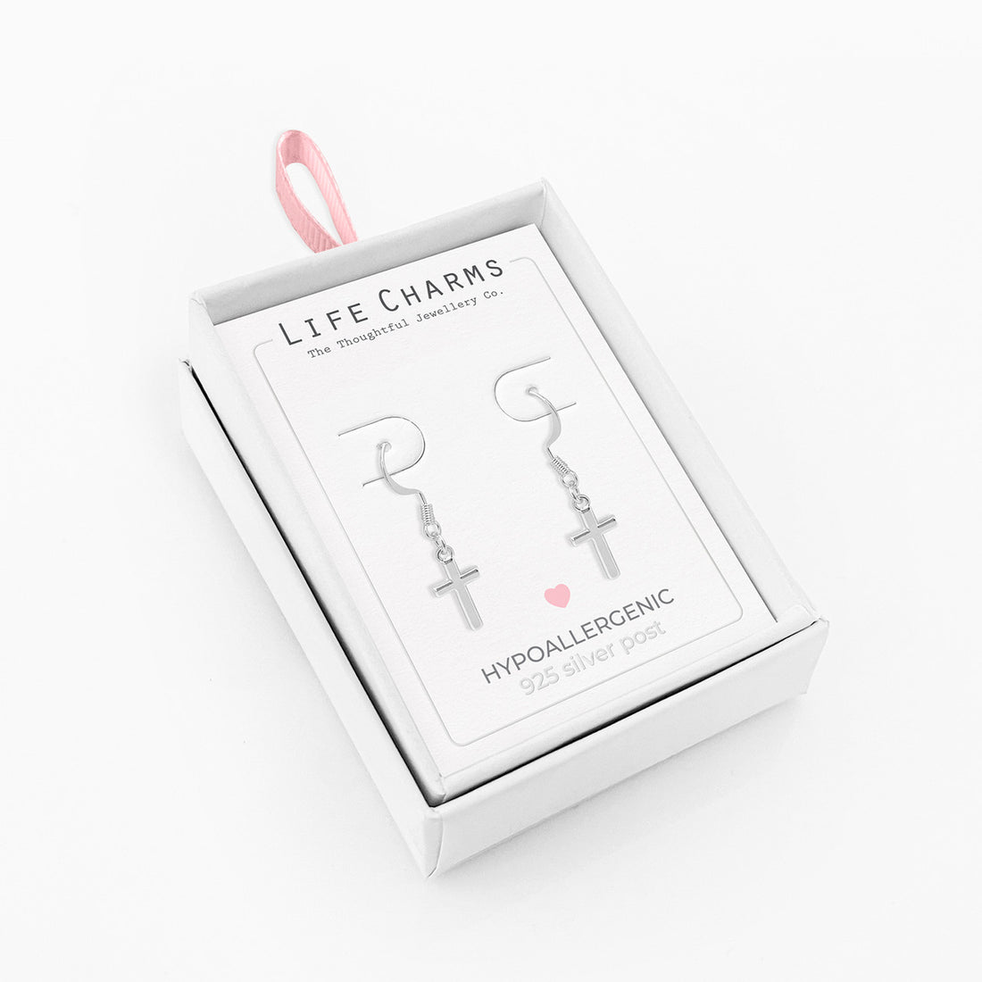 Silver cross drop earrings