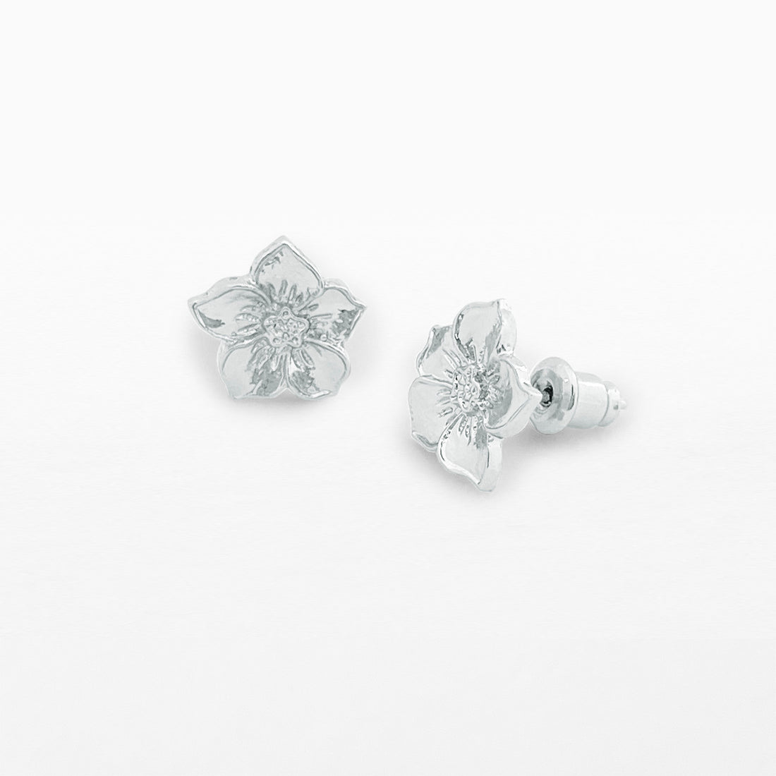 Silver lotus stud earrings