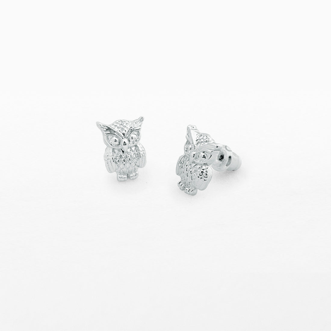 Silver owl stud earrings