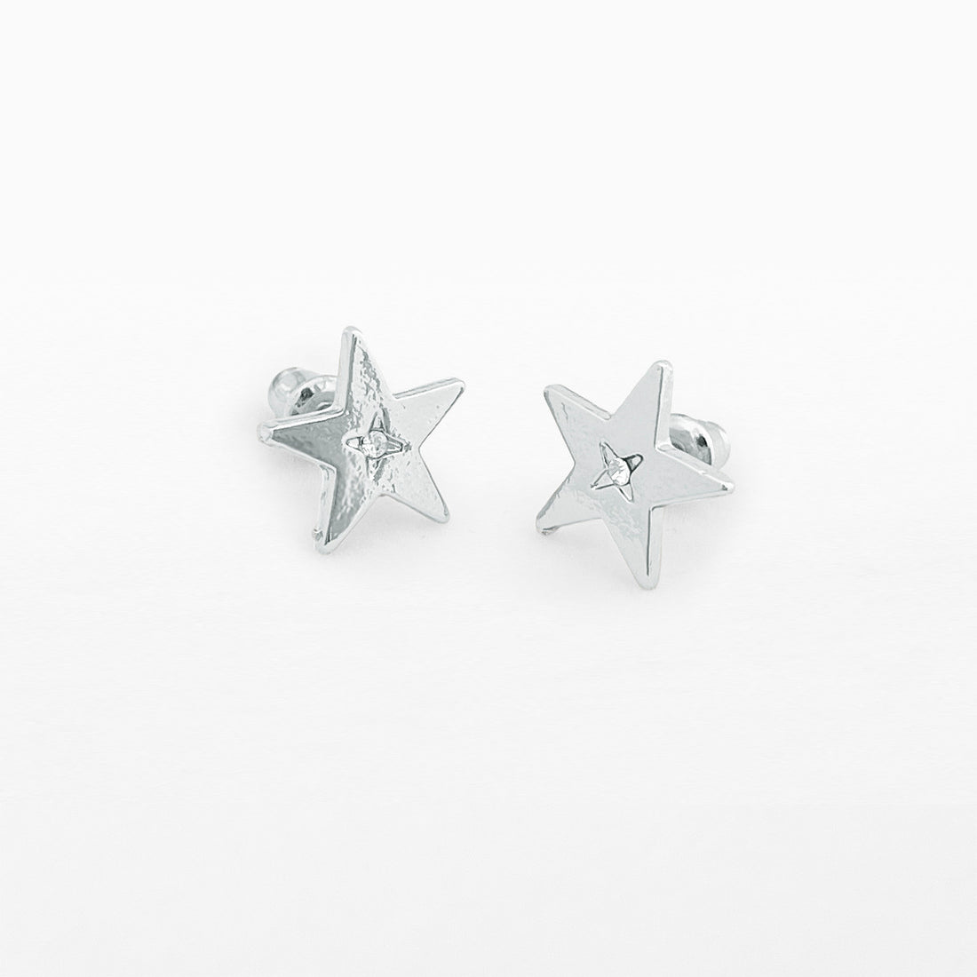 Silver star with starburst stud earrings
