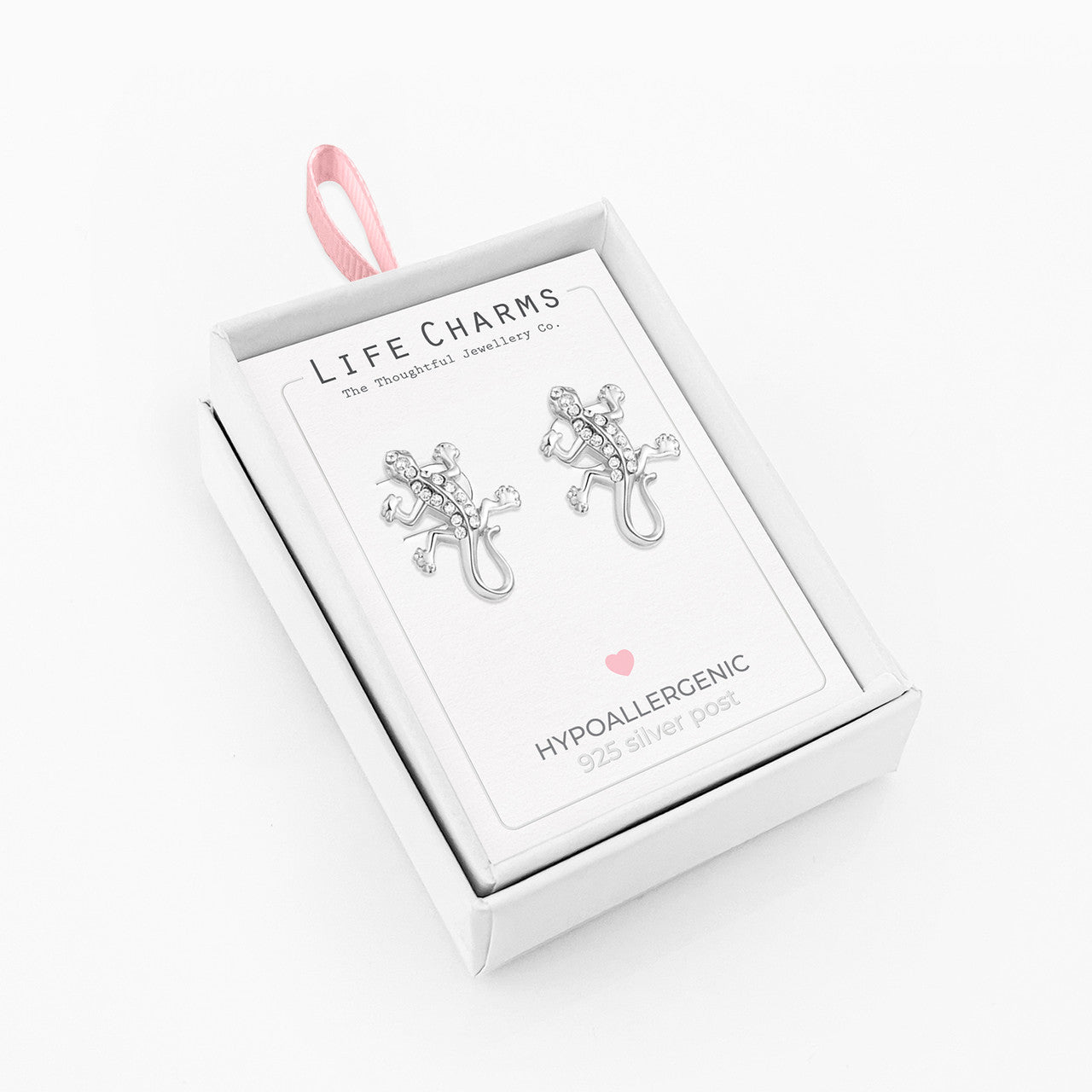 Silver gecko stud earrings