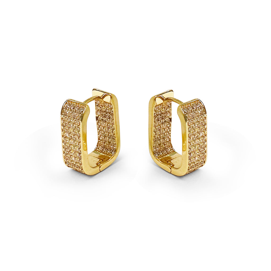 Sparkling rectangle huggie earrings in gold