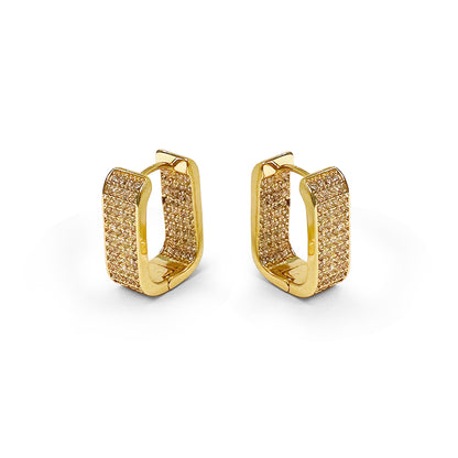 Sparkling rectangle huggie earrings in gold