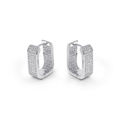 Sparkling rectangle huggie earrings in silver