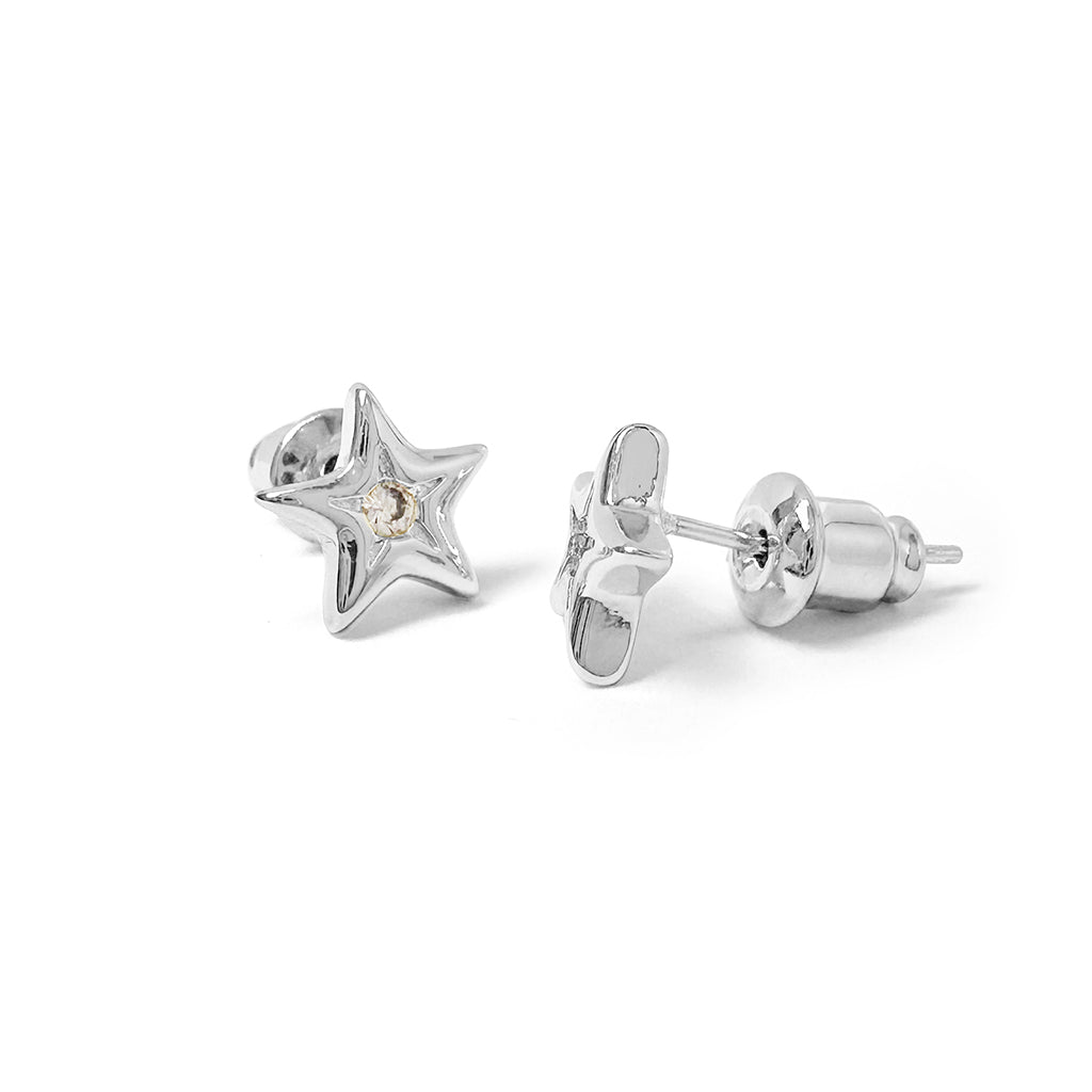 Silver sparkling dainty star studs