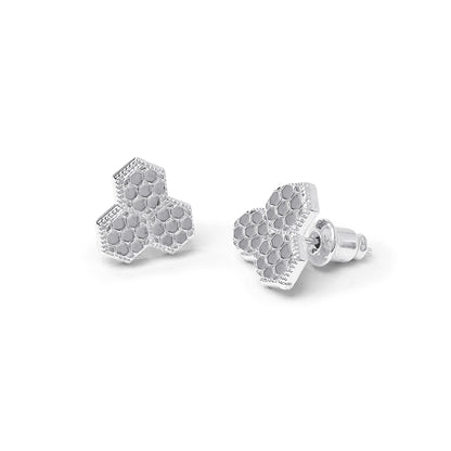 Honeycomb studs in silver