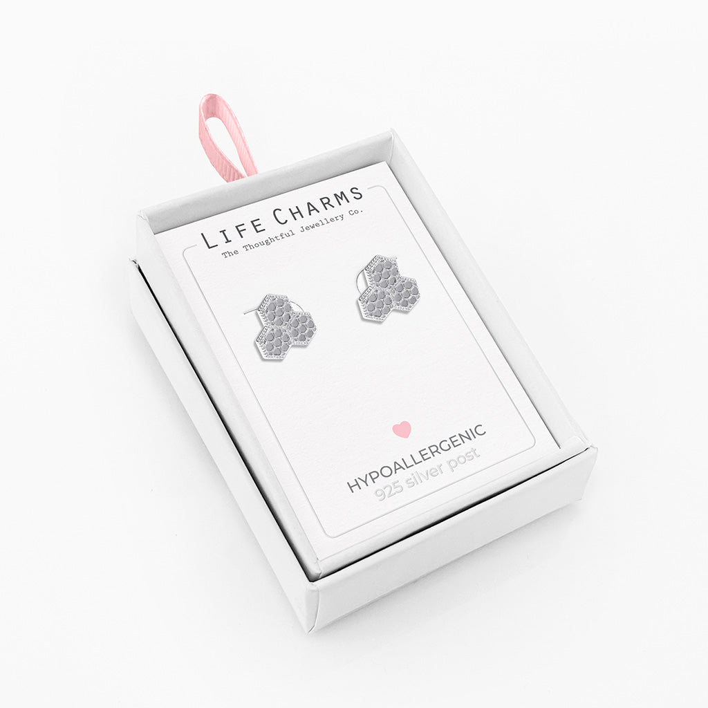 Honeycomb studs in silver