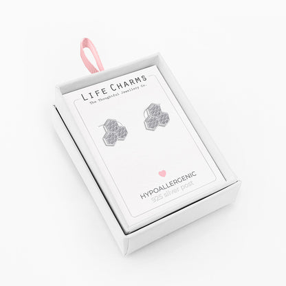 Honeycomb studs in silver