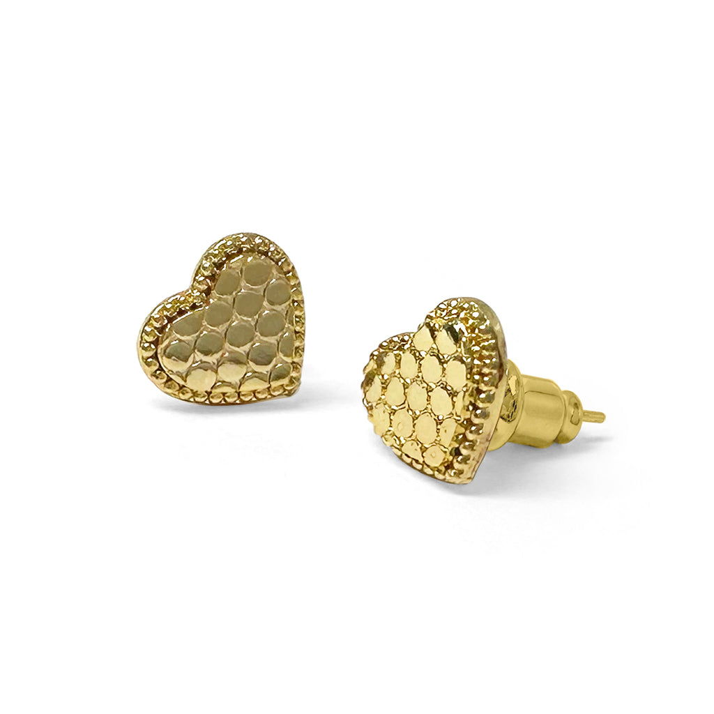 Honeycomb heart studs in gold