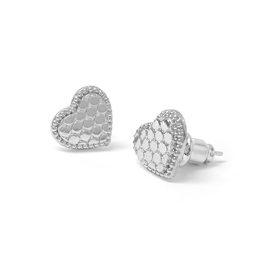 Honeycomb heart studs in silver