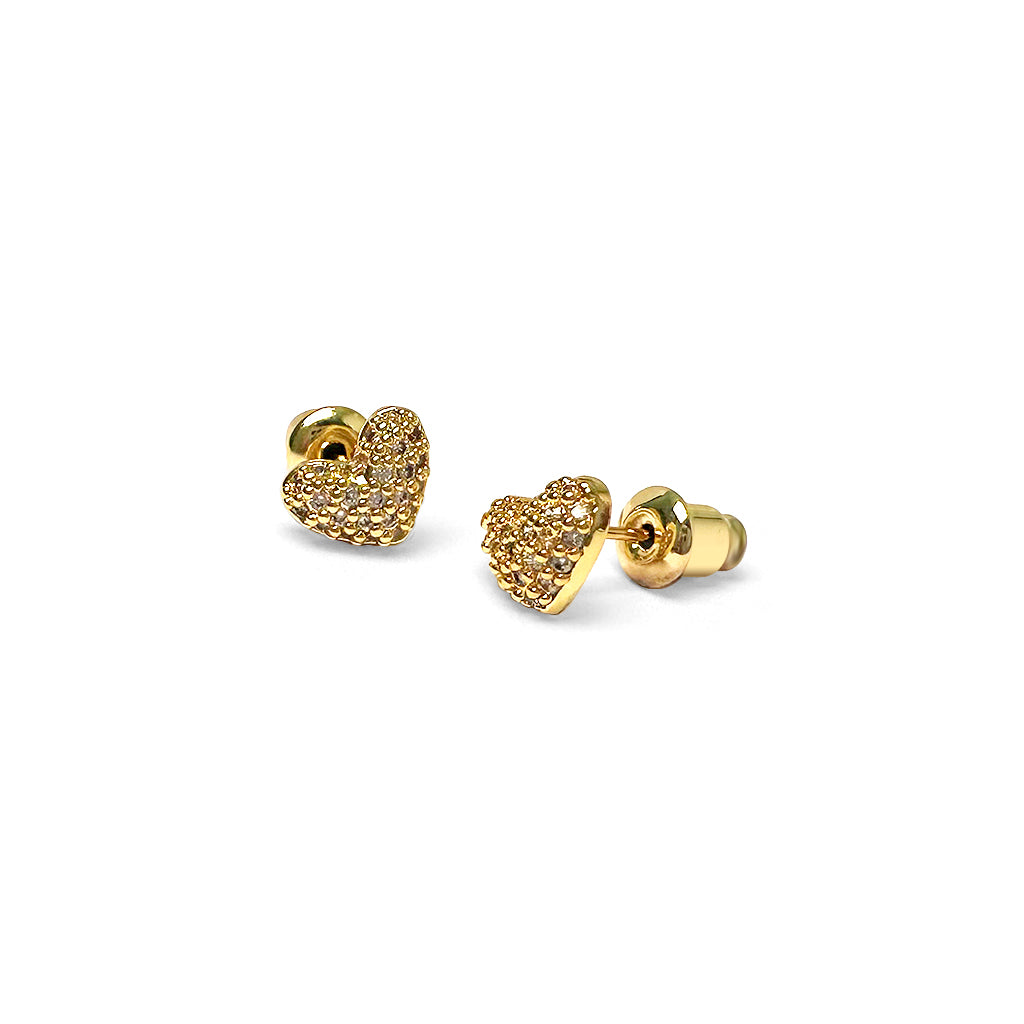 Gold sparkling heart studs