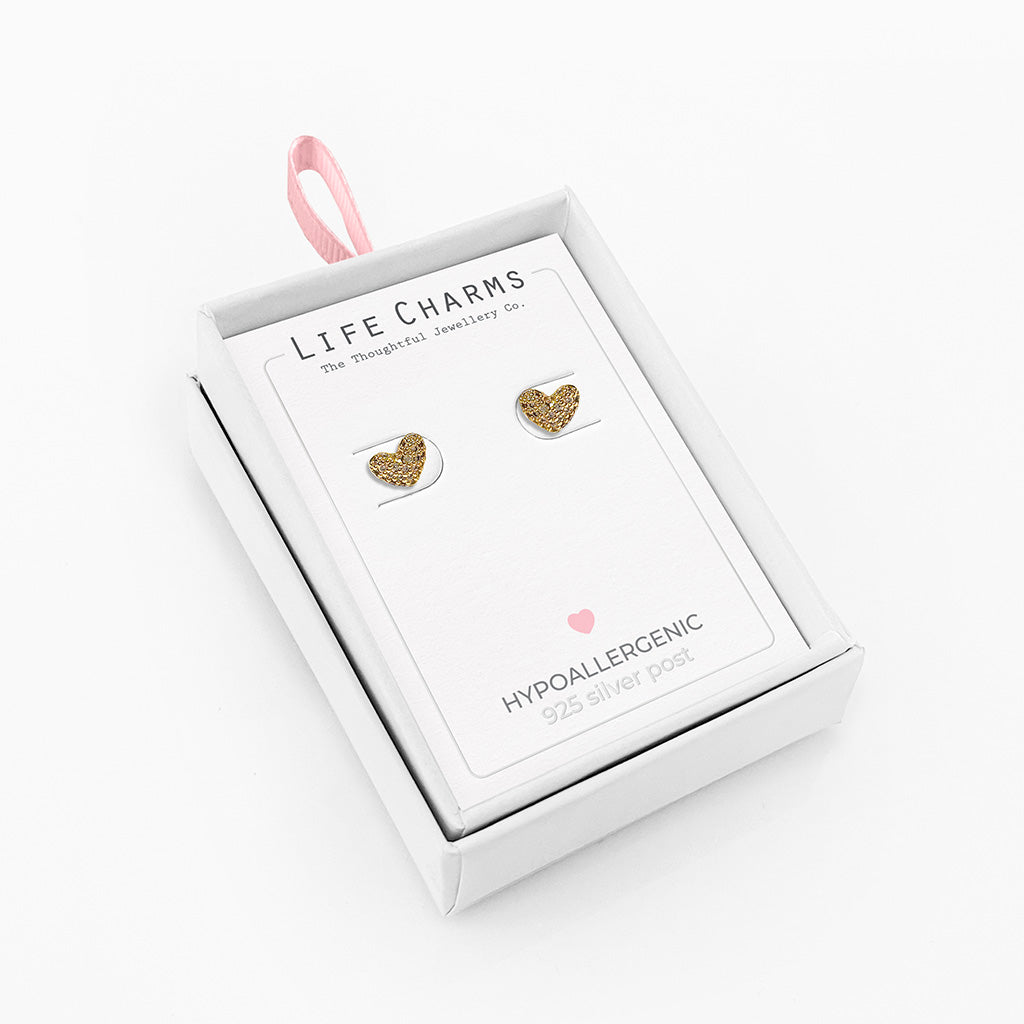 Gold sparkling heart studs
