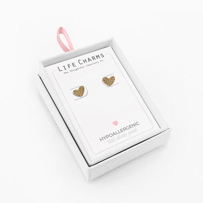 Gold sparkling heart studs