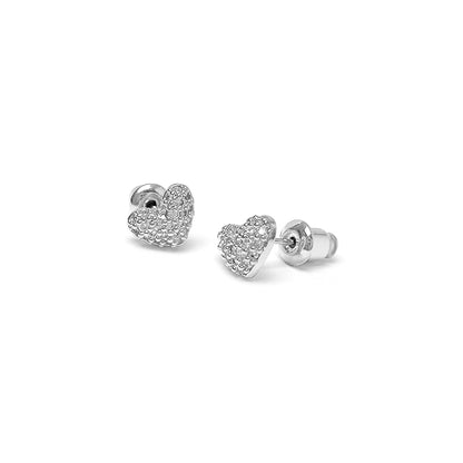 Silver sparkling heart studs