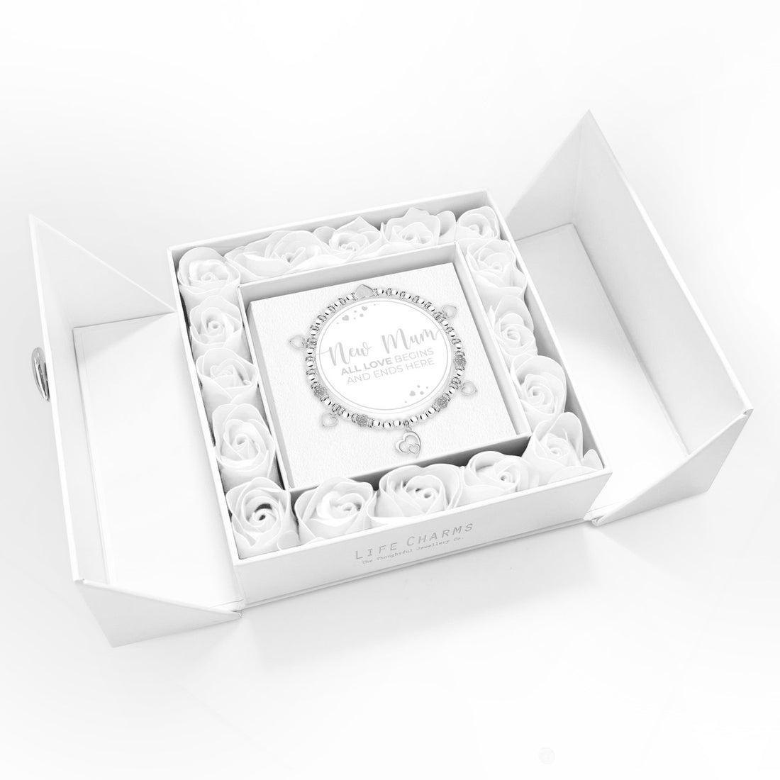 New Mum - Hearts charm bracelet in flower box