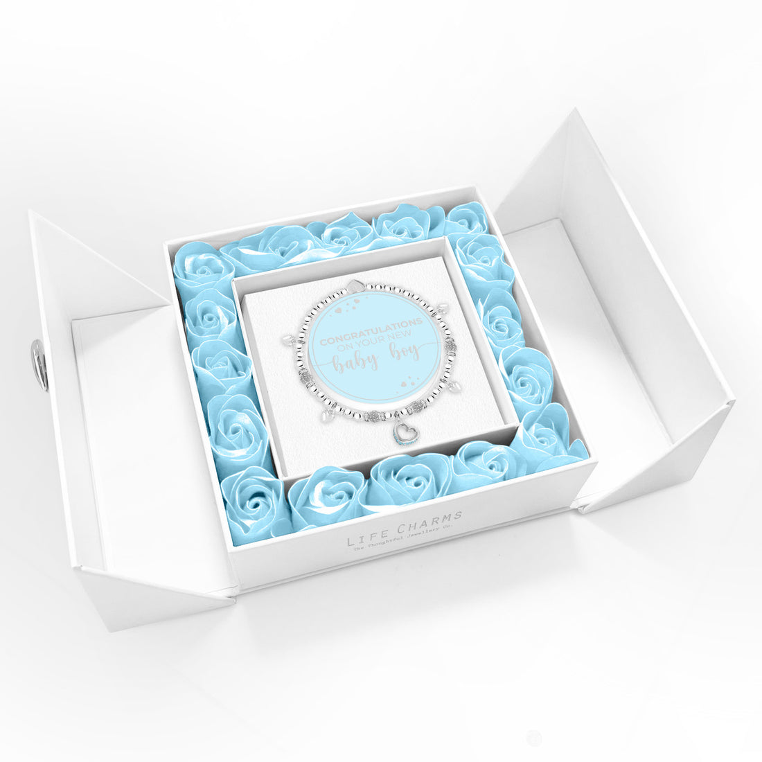 Baby Boy - Sparkling heart charm bracelet in flower box