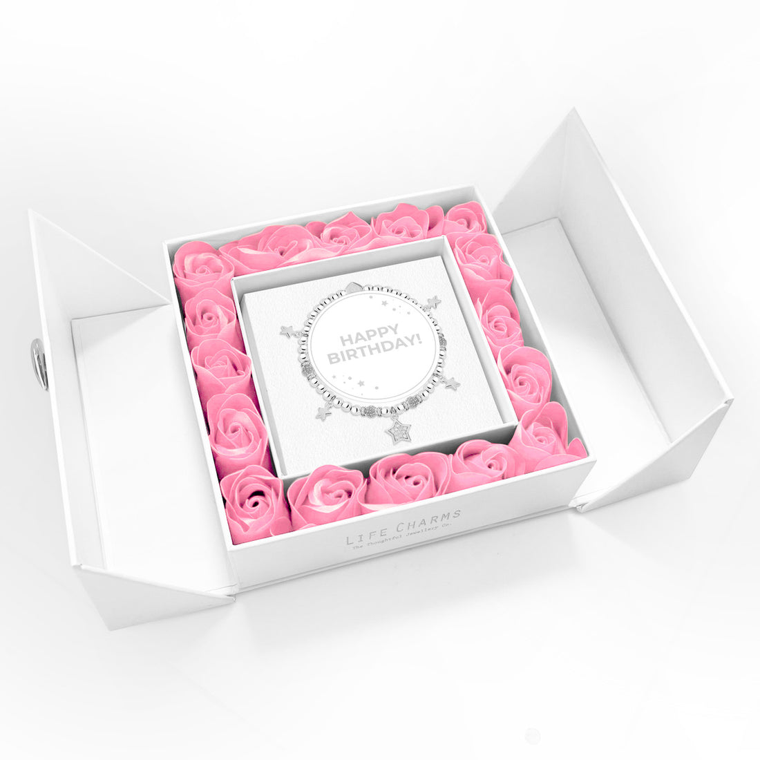 Happy Birthday - Sparkling stars charm bracelet in flower box
