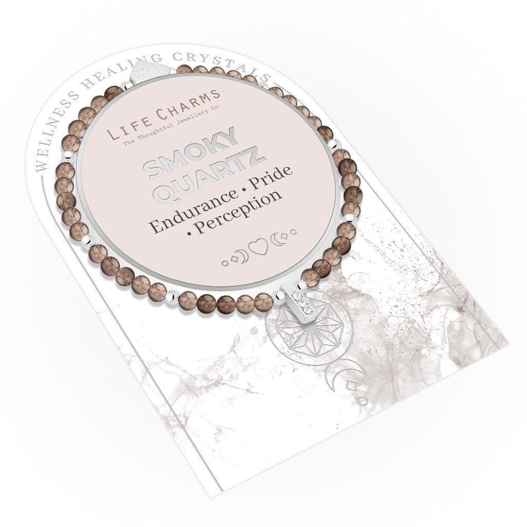 Smoky Quartz &amp; silver beads healing crystals bracelet