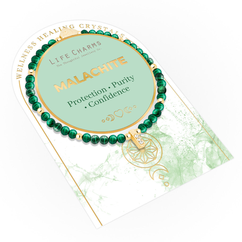 Malachite & Gold beads healing crystals bracelet