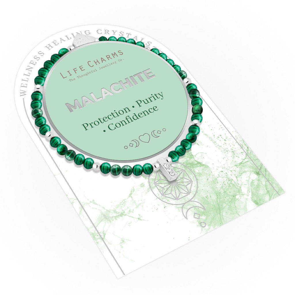 Malachite &amp; silver beads healing crystals bracelet
