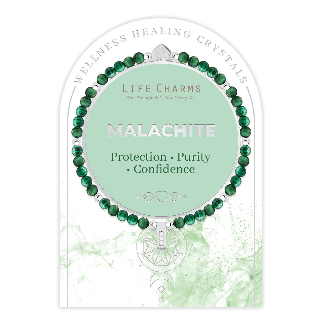 Malachite & silver beads healing crystals bracelet